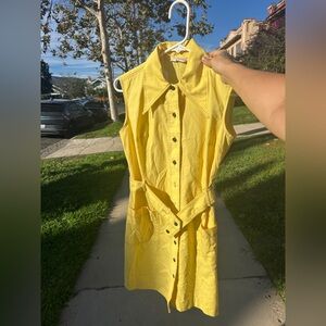 Amazing Vintage Belted Yellow Sleeveless Button Down Dress
